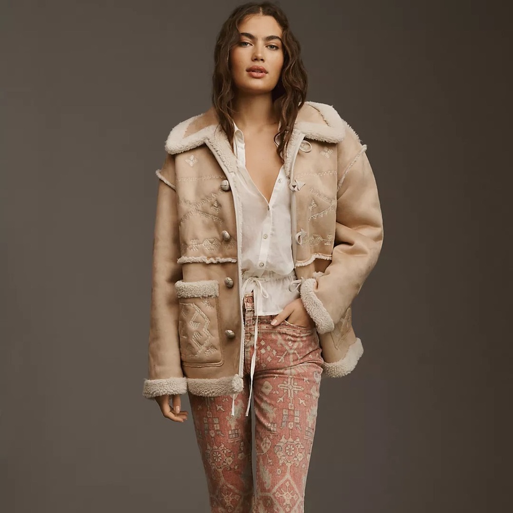 MOTHER Beige and Off-White Shearling Jacket
